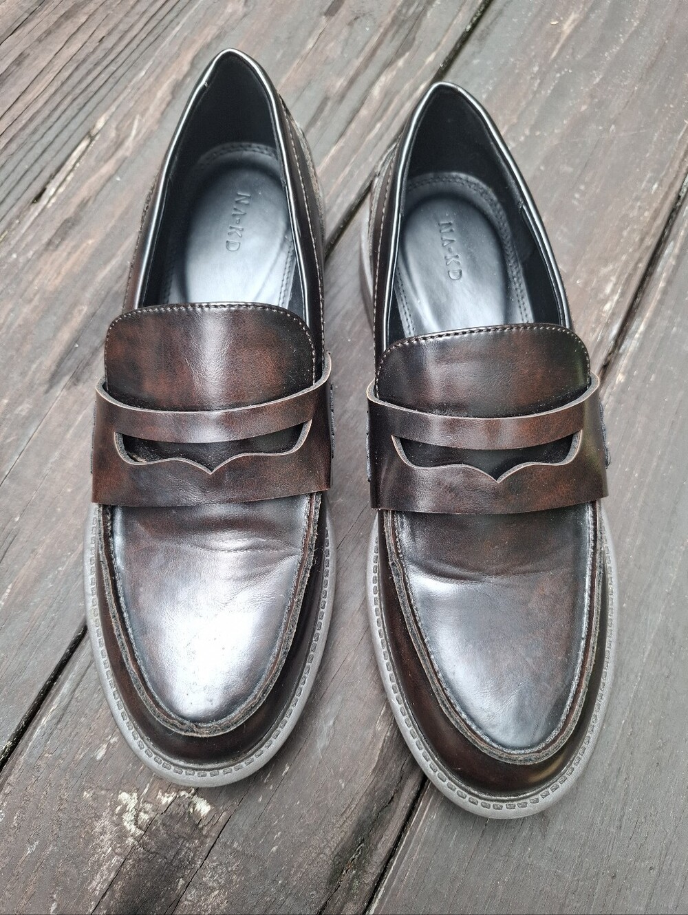 NA-KD Shoes Womens Penny Loafers Slip On Brown Size 8.5